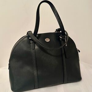 Coach Peyton Leather Mini Domed Sachel in Black Saffiano
